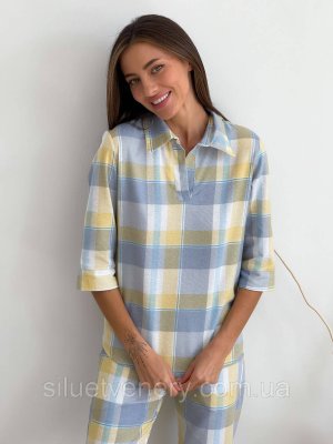 Фланелевая пижама женская в клетку Cosy желто-серый - 8615048 - SvitStyle