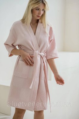 Халат женский кимоно с поясом вафельный розовый Мозаика - 8615057 - SvitStyle