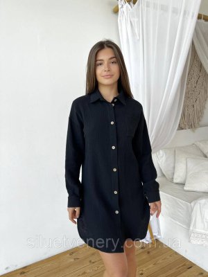 Рубашка-туника черная муслиновая Coconut - 8615079 - SvitStyle