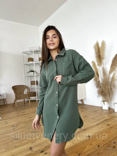 Муслиновая женская рубашка Coconut зеленый - SvitStyle