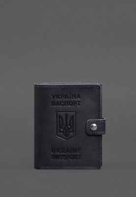 Шкіряна обкладинка-портмоне на паспорт з гербом України 25.1 темно-синя - 8615095 - SvitStyle