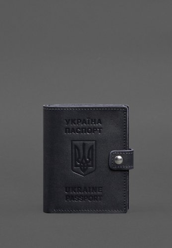 Шкіряна обкладинка-портмоне на паспорт з гербом України 25.1 темно-синя - SvitStyle