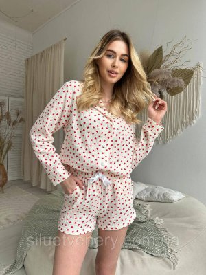Пижама с шортами из муслина молочний Cosy - 8615142 - SvitStyle