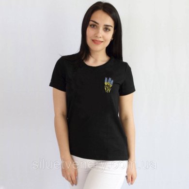 Женская футболка черная Kolosok желто-голубые - SvitStyle