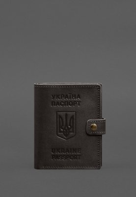 Шкіряна обкладинка-портмоне на паспорт з гербом України 25.1 темно-коричнева - SvitStyle