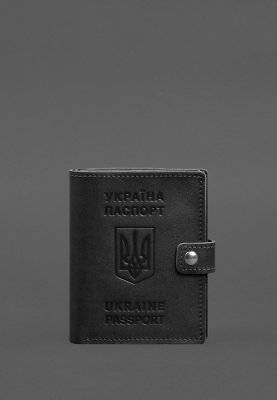 Шкіряна обкладинка-портмоне на паспорт з гербом України 25.1 Чорна - SvitStyle