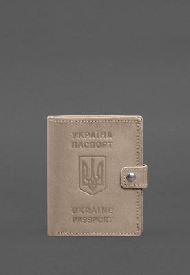 Шкіряна обкладинка-портмоне на паспорт з гербом України 25.1 Світло-бежева - SvitStyle