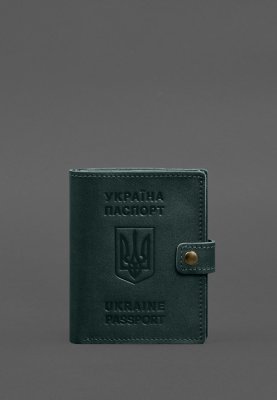 Шкіряна обкладинка-портмоне на паспорт з гербом України 25.1 Зелена - SvitStyle