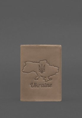 Шкіряна обкладинка для паспорта з мапою України світло-бежевий Crazy Horse - 8627431 - SvitStyle