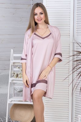 Стильный жіночий комплект с ночной рубашкой Км1091н Мокко - SvitStyle