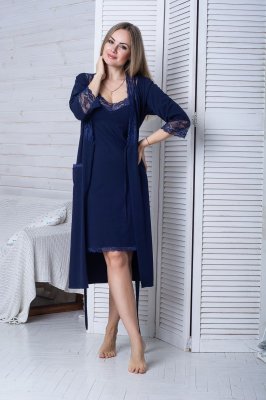 Комплект домашній халат и сорочка К1111н Синій - SvitStyle