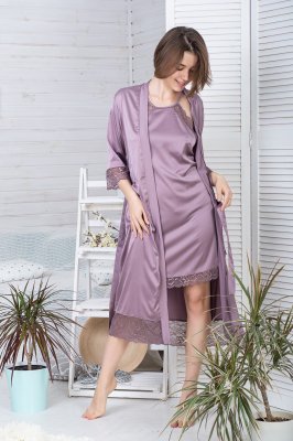 Жіночий комплект з подовженим халатом та сорочкою К1082н - 8584080 - SvitStyle