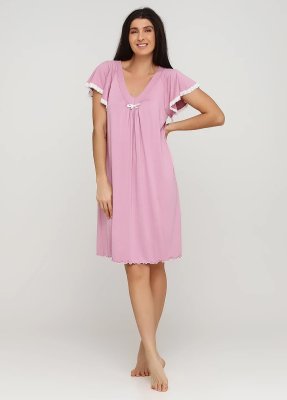 Ночная рубашка Fleri однотонная розовая домашняя трикотаж, вискоза - 8518494 - SvitStyle