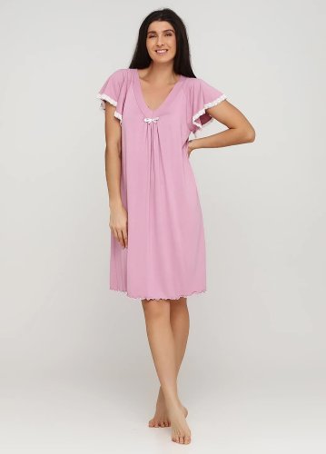 Ночная рубашка Fleri однотонная розовая домашняя трикотаж, вискоза - SvitStyle