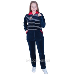 Спортивный костюм женский велюровый с красным воротничком - 7825713 - SvitStyle
