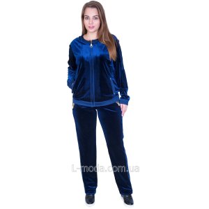 Спортивный костюм велюровый женский синий с камнями - SvitStyle