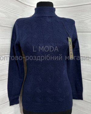 Кофта женская косичка с воротником стойка синяя - 8595565 - SvitStyle