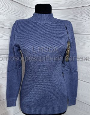 Кофта женская вязаные полосы с воротником стойка цвета джинс - 8595779 - SvitStyle