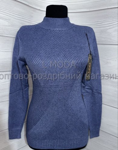 Кофта женская вязаные полосы с воротником стойка цвета джинс - SvitStyle