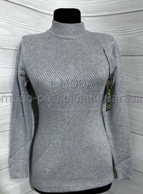 Кофта женская вязаные полосы с воротником стойка цвета светло серый - 8595780 - SvitStyle
