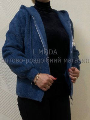 Женская кофта на замке с капюшоном альпака цвета джинс - 8617817 - SvitStyle