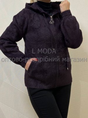 Женская кофта на замке с капюшоном альпака цвета баклажан - 8617818 - SvitStyle
