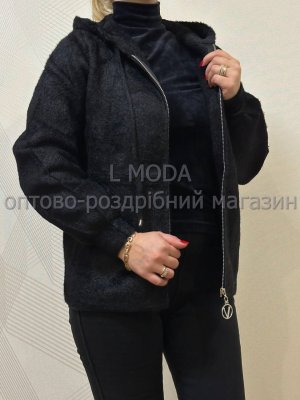 Женская кофта на замке с капюшоном альпака черного цвета - SvitStyle