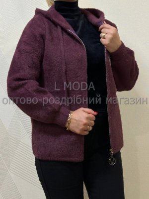Женская кофта на замке с капюшоном альпака цвета светлый баклажан - 8617820 - SvitStyle