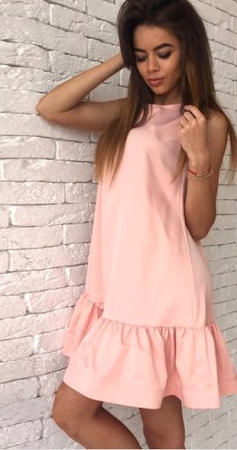 Рожева сукня вільного крою з воланами - SvitStyle