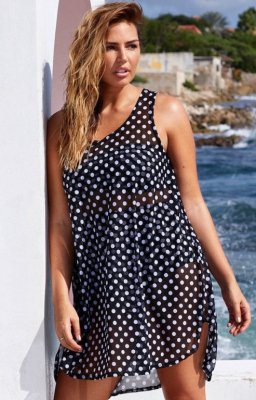 Жіноче асиметричне пляжне плаття туніка в горошок Д-706 - 3922510 - SvitStyle