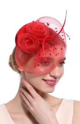 Жіноча червоний капелюшок з вуаллю А-1053 - SvitStyle