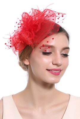 Унікальна жіноча червоний капелюшок з вуаллю і брошкою А-1111 - 6189250 - SvitStyle