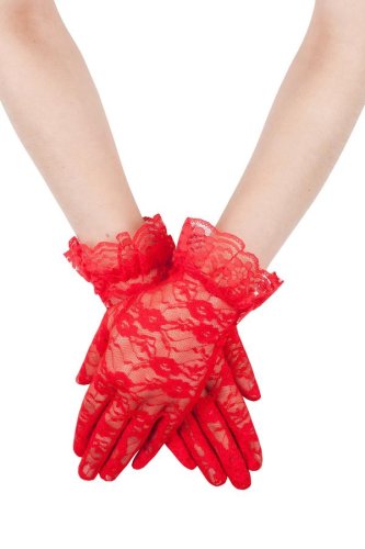 Червоні мереживні рукавички А-1131 - SvitStyle