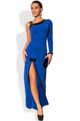 Синє плаття в підлогу з асиметричним декольте - 7379334 - SvitStyle