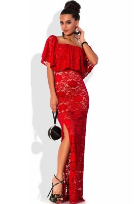 Червоне гіпюрову сукні з відкритими плечима - 7379350 - SvitStyle