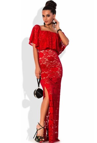 Червоне гіпюрову сукні з відкритими плечима - SvitStyle