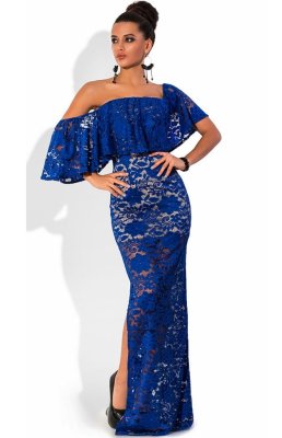 Синє гіпюрову сукні з відкритими плечима - 7379352 - SvitStyle