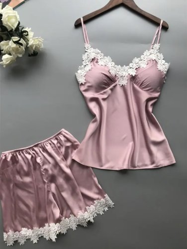 Красива атласна піжама рожева АТ-1052 - SvitStyle