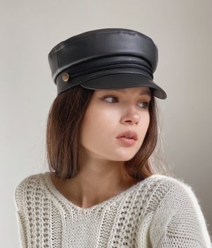 Кепі жіночий кашкет з козирком шкіряна зі шнурівкою стильна молодіжна чорного кольору - 8614009 - SvitStyle