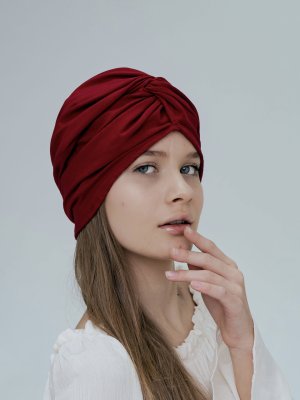 Тюрбан жіночий з натурального трикотажу D.Hats бордового кольору - 8614023 - SvitStyle