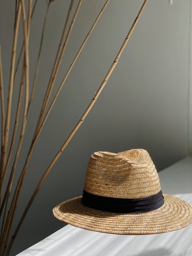 Соломяний капелюх федора жіночий стильний ковбойка літній з ланцюгом бежевого кольору - SvitStyle