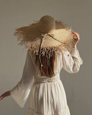 Капелюх солом'яний жіночий літній стильний з широкими полями і бахромою D.Hats беж - 8614052 - SvitStyle