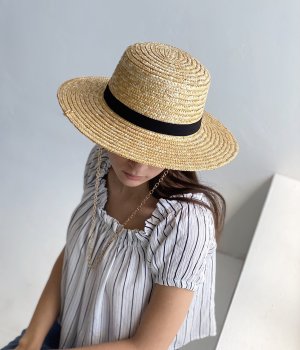 Солом'яний капелюх канотьє широкополий жіночий літній стильний модний бежевий з ланцюгом - SvitStyle
