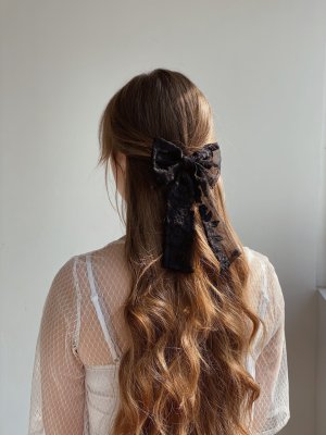 Заколка для волосся жіноча гіпюрова бантик стильна об'ємна чорного кольору - 8614064 - SvitStyle