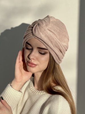 Шапка тюрбан жіноча тепла зимова з ангори D.Hats бежевого кольору - 8614102 - SvitStyle