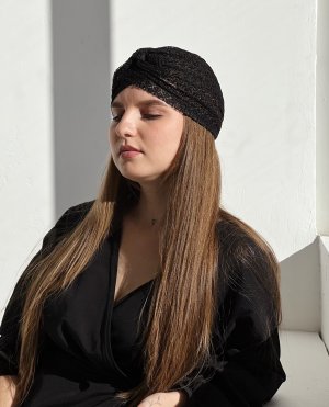Тюрбан жіночий літній гіпюровий в східному стилі чорний - 8614164 - SvitStyle