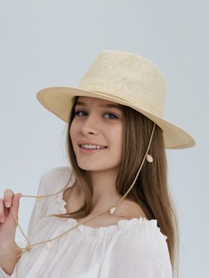 Капелюх федора жіноча літня D.Hats світла бежева з черепашками - 8614190 - SvitStyle