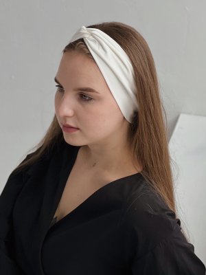 Пов'язка чалма жіноча на голову універсальна D.Hats білого кольору - SvitStyle