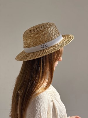 Солом'яний капелюх канотьє з білою стрічкою та вишивкою UA D.Hats - 8614228 - SvitStyle
