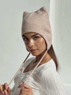 Шапка з вушками кішка D.Hats бежевого кольору тепла універсальна - 8614264 - SvitStyle